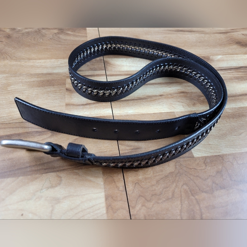 Mens Vintage Calvin Klein Black Leather Studded Belt 49 Inches Long.
